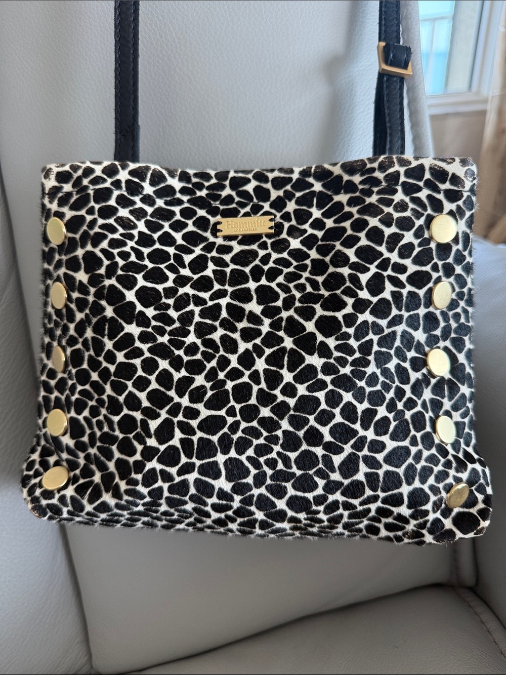 Hammitt Black & White Animal Print Tote with Gold Studs